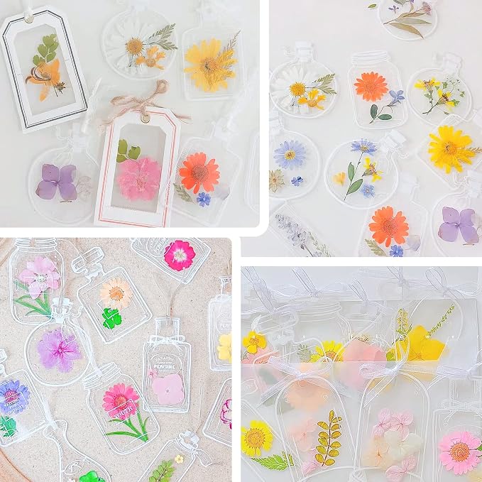Kaluofan Dried Flower Bookmarks Kit, 20Pcs Large Size DIY Bookmarks Maker, Handmade Transparent Beautiful Flower Page Markers