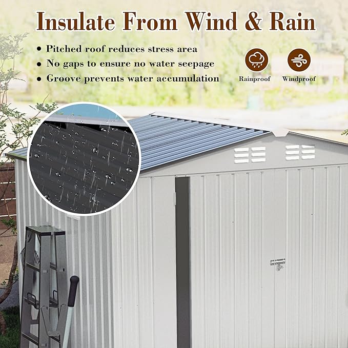 8x5.7x6FT Storage Shed, Outdoor Galvanized Steel Garden Shed with Lockable Door & Window, Waterproof Metal Tool Storage for Garden, Backyard, Patio, Lawn