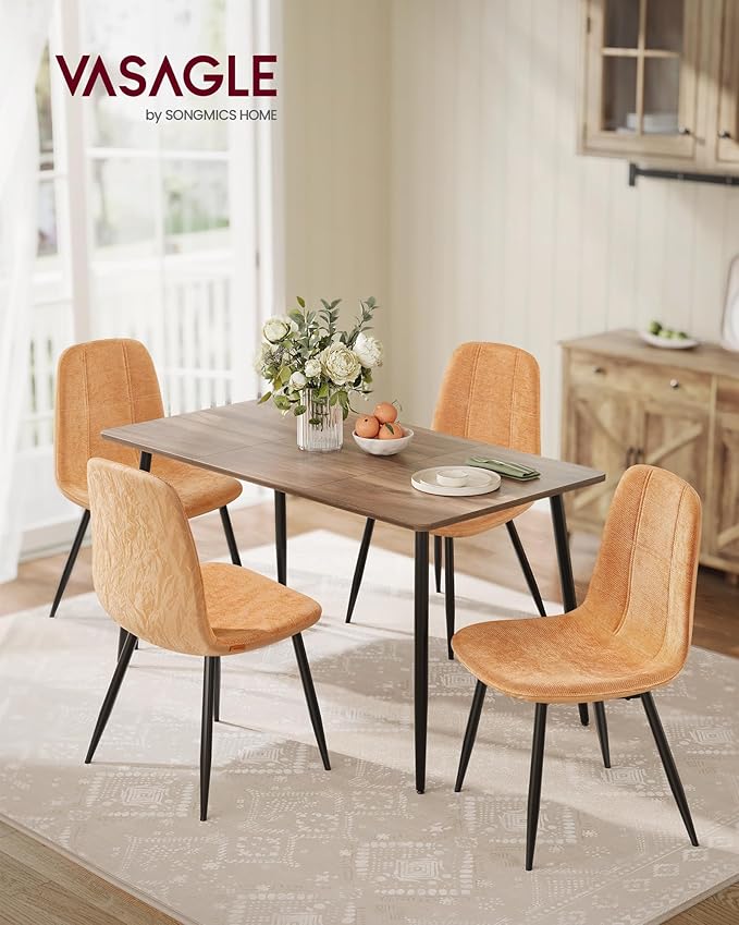 VASAGLE Dining Chairs, Set of 2 Dining Room Chairs, Metal Frame, Adjustable Feet, Easy to Clean, Glacier-Textured Synthetic Leather, for Kitchen, Caramel Brown UKDC187K01