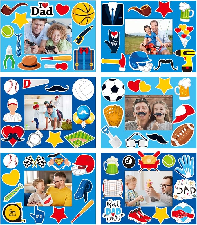 chiazllta 30 Packs Fathers Day Craft Kits for Kids Father's Picture Frame DIY Craft Art Father’s Day Party Decoration Favor Home Classroom Game Activities