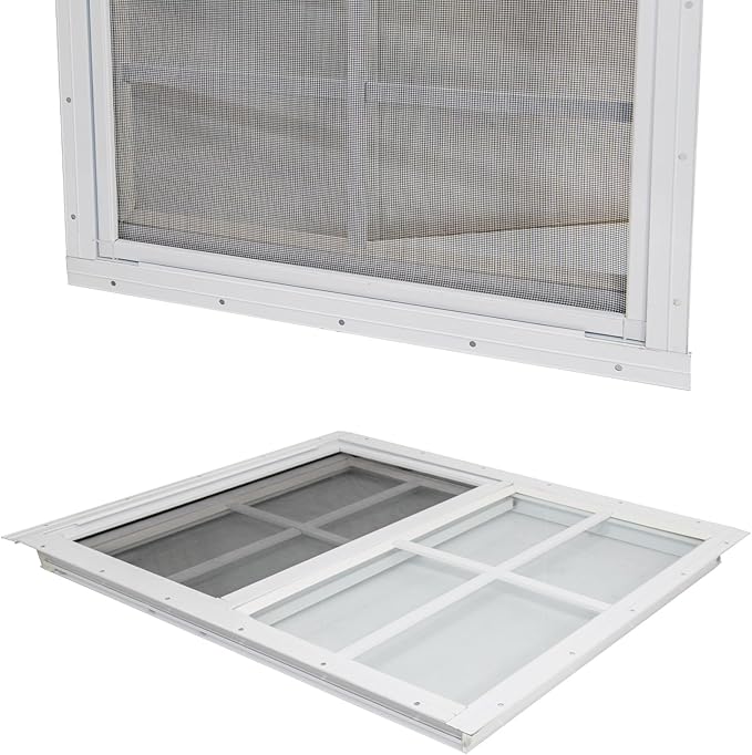 Yuzzy 12" x 18" Shed Windows with Tempered Glass and Fiberglass Screen, 2 Pack Small Sliding Windows for Shed, Chicken Coop, Playhouse, Household, Garage, Barns (White)
