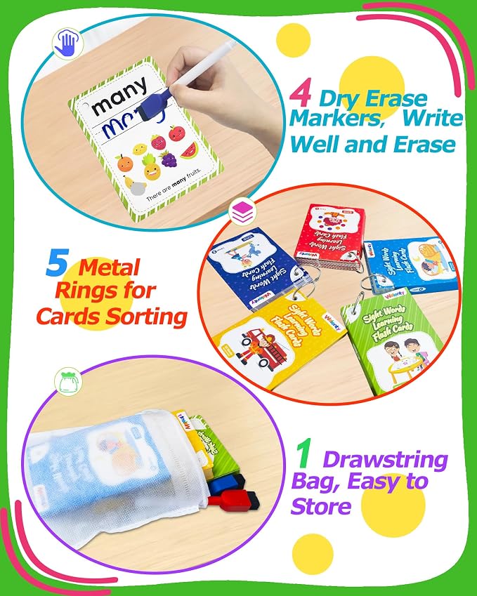 Sight Words Flash Cards Kindergarten, 250 Dolch Sight Word Writing Reading Spelling Games, Preschool Kindergarten Toddler Learning Activities, Homeschool Supplies Educational Toys for Kids Ages 3+