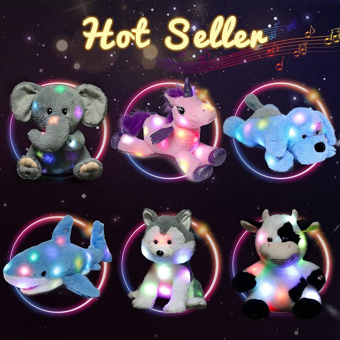 Hopearl LED Musical Plush Leopard Lighting Up Cheetah Stuffed Animal Panther Floppy Night Lights Glow in The Dark Birthday Festival for Kids Toddlers Boys, 11''