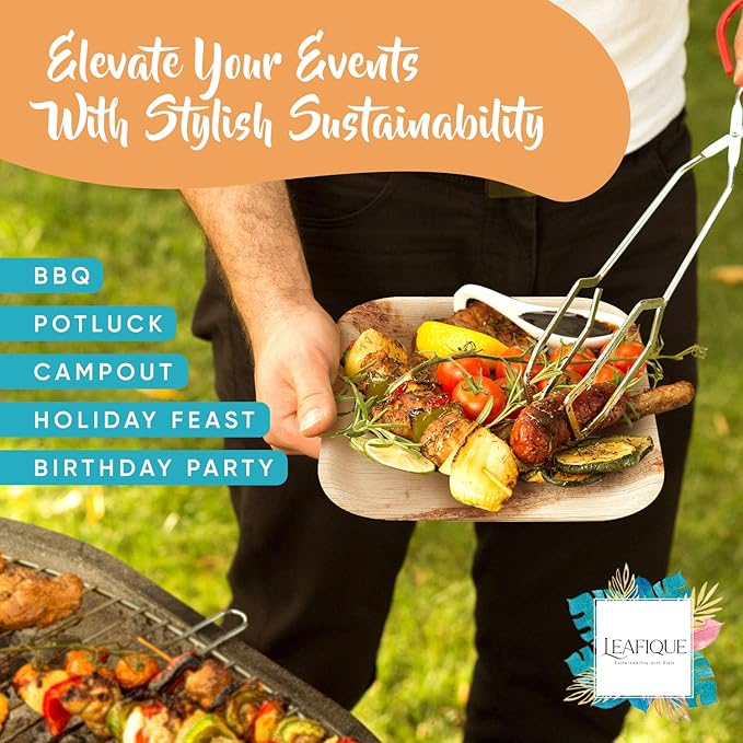 100% Natural 8” Palm Leaf Square Plate (50-pack), Compostable & Biodegradable Dinnerware for Catering, Birthdays, Cinco de Mayo, BBQs, Thanksgiving, Alternative to Paper & Bamboo Plates Disposable