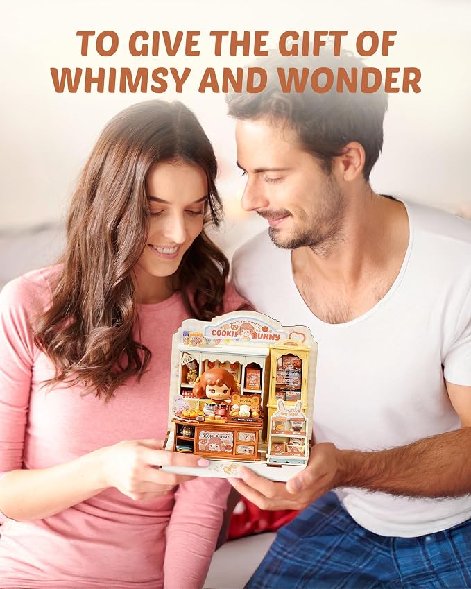 ROBOTIME DIY Miniature House Kit, Dollhouse Building Kit, Mini Wooden Furniture Kit for Adults, Birthday Christmas Craft Hobbies Gift（Cookii Bunny's Cookie Shop）