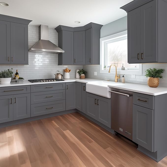 Wall-Mounted Cabinet – Solid Wood Shaker Style Medicine Cabinet with Adjustable Shelves & Soft-Close Doors for Bathroom, Kitchen, and Office Storage (Pebble Gray, 33" W x 12" D x 36" H)