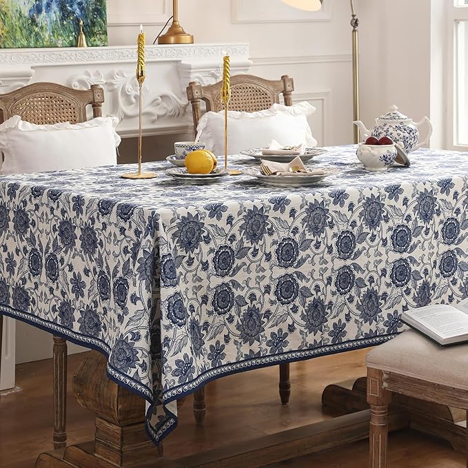 patdrea Designer Vintage Blue Rectangle Tablecloth,Linen Anti-Wrinkle Paisley Pattern Farmhouse Table Cloth,Decor Table Cover Cloth for Kitchen Dining,Christmas,Thanksgiving,63"x87"-Lantang a