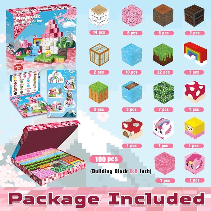 Annexfun Magnetic Blocks - 100PCS Building Blocks Unicorn Cubes - Toys for Montessori Toddler Christmas Birthday Gifts - STEM Sensory Toys for 3 4 9 10 Year Old Girl