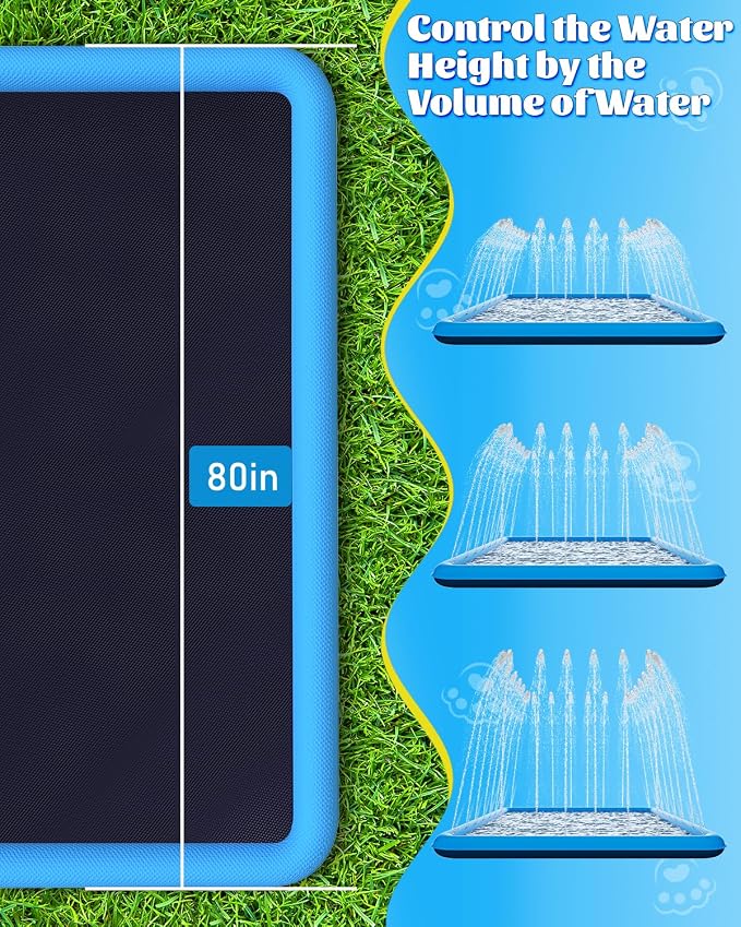 Raxurt Splash Pad, 107"- 80" Non-Slip Splash Pad for Kids and Dogs, Thickened Durable Square Dog Pool with Sprinkler Summer Outdoor Water Toys for Toddler Girls Boys Children Pet (Blue)