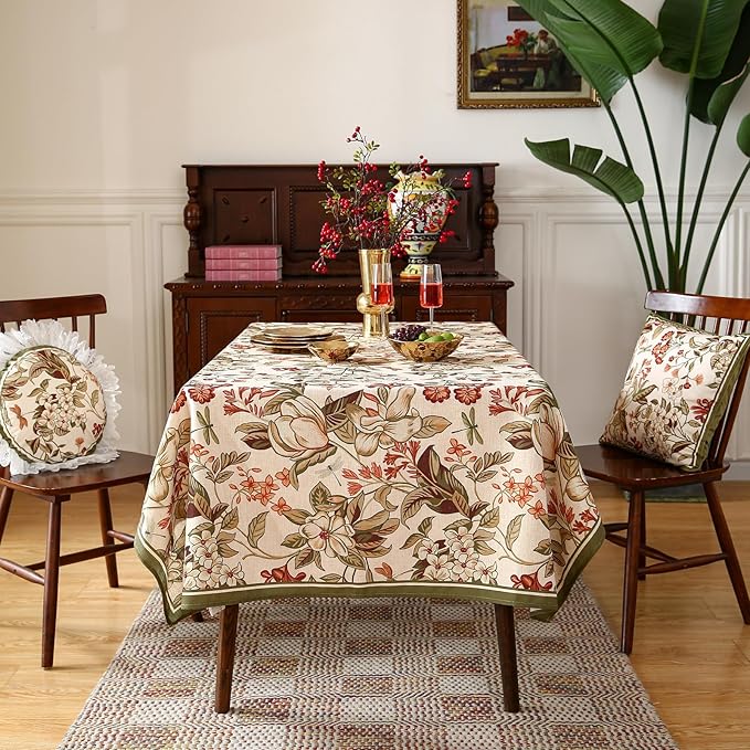 ISAENNE Designer Bohemian Linen Table Cloth for Rectangle Table,Colorful Floral Pattern Tablecloth,Wrinkle Resistant Decorative Tablecloths for Dining Thanksgiving Kitchen Party,55"*79"-Grace A