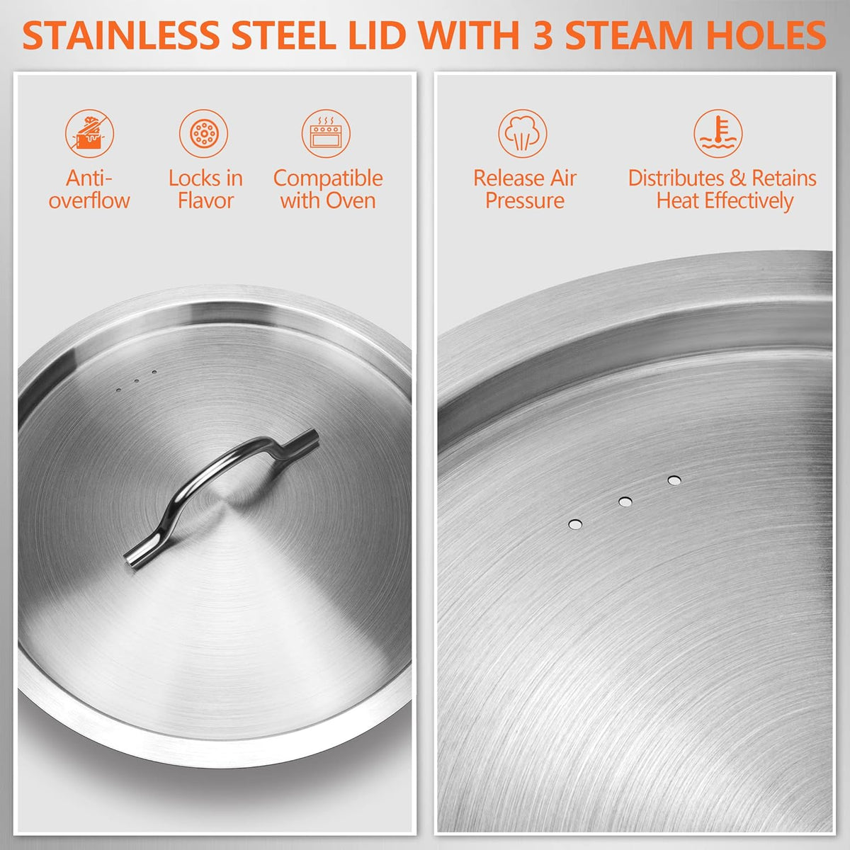 Stock Pot 20 Quart - Stainless Steel Stock Pot with Lid – Heavy-Duty Cooking Pot for Soup, Stew, Pasta – Commercial & Home Use, Induction Compatible - 5 Gallon