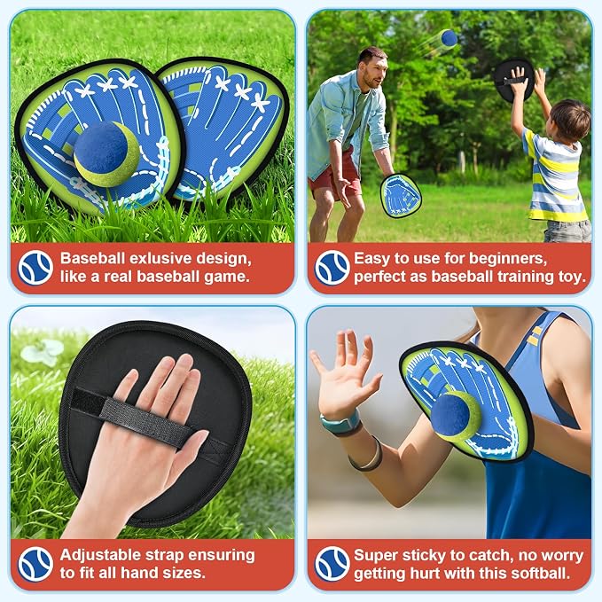 Ellinjan 4 Packs Catch Ball Game Set, Baseball Training Glove, Outdoor Toys, Summer Pool Beach Yard Backyard Camping Sports Play Toy Games for Toddlers Kids Teens Adults Family Game, Fun Ideal Gifts