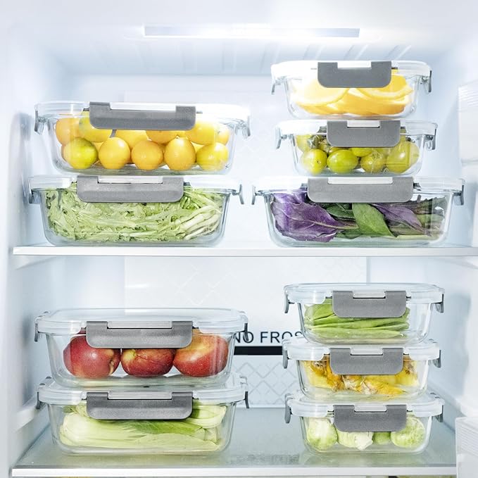 Glass Food Storage Containers with Lids,20 Pieces Glass Storage Container sets,Meal Prep Container,Airtight Glass Lunch Containers,Leakproof,BPA Free(10 lids & 10 Containers)