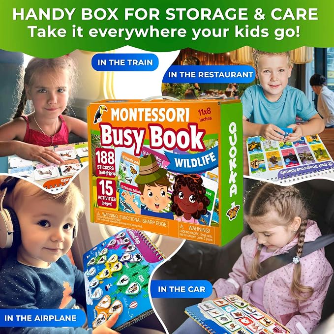 QUOKKA Montessori Busy Book for Ages 4-8 - Pre K Toddler Learning Activities for Homeschooling - My Preschool Busy Book for Toddlers 3-5 - 15 Kids Educational Animal Activities