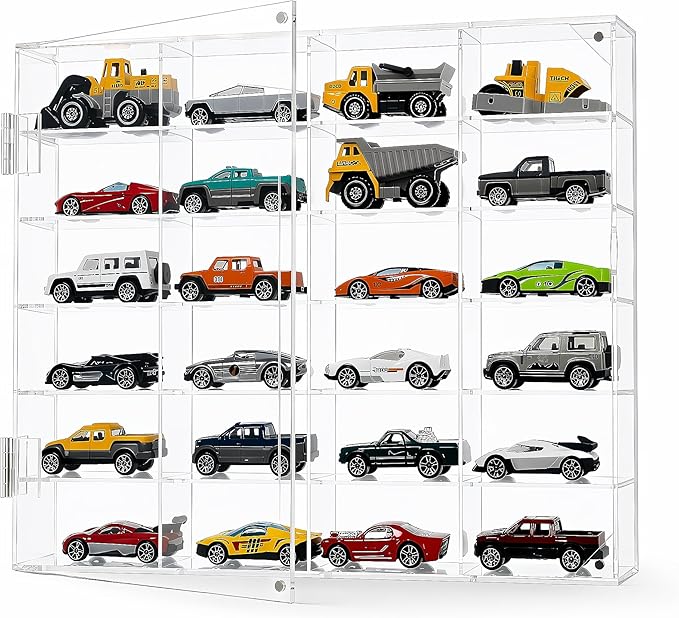2 Pack Display Case for Hot Wheels - Acrylic Showcase & Storage Organizer - No Assembly Required for NASCAR Matchbox, Collectible Cars & Model Vehicles