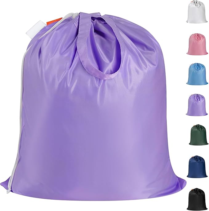 Polecasa Small Heavy Duty Laundry Bag with 130gsm Tear Resistant Fabric and Handles, Easy to Carry Durable Dirty Clothes Drawstring Bag, Perfect for College Dorm, Travel 21”x24”,Purple
