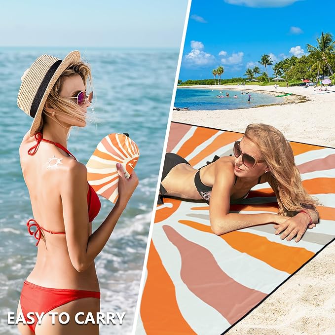 HIHOHO Beach Blanket Waterproof Sandproof Extra Large Beach Mat 79" X 83"/120"x108"for 1-8 Adults Quick Drying Durable Outdoor Picnic Mat for Beach Travel Camping Hiking
