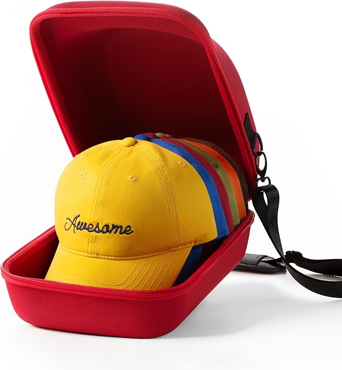 Hard Hat Travel Case – Storage for Baseball Caps with Carrying Handle and Adjustable Shoulder Strap, Hat Organizer Protects up to 6 Hats, for Travel and Home Storage (Red)