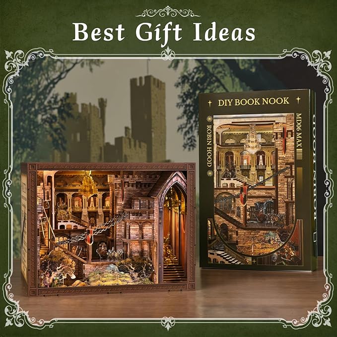 MiniCity Book Nook Kit, DIY Miniature Dollhouse Kit 3D Puzzles for Adults Tiny House Mini Home Craft Bookshelf Nook Puzzle Book Decor Gifts for Teenagers Book Lovers (Robin Hood)