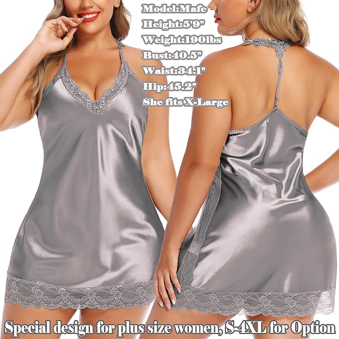 Avidlove Women Lingerie Satin Lace Chemise Nightgown Sexy Full Slips Sleepwear S-4XL