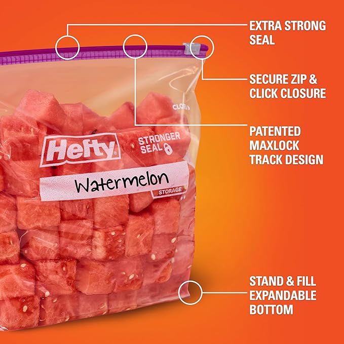 Hefty Slider Kitchen Storage Bags, Gallon Size, 66 Count