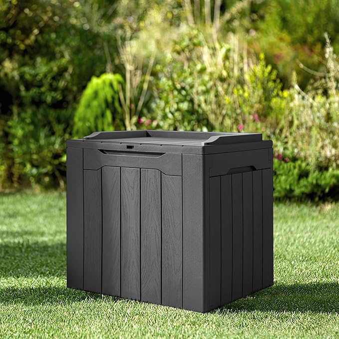 JUMMICO 31 Gallon Resin Deck Box Waterproof Indoor Outdoor Storage Boxes for Patio Furniture Cushions and Garden Tools (Gray)