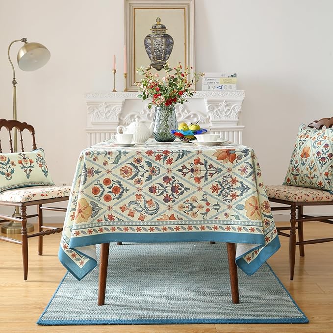 ISAENNE Designer Linen Elegant Table Cloth for Rectangle Table,Colorful Floral Bohemian Tablecloth,Wrinkle Resistant Decor Tablecloths for Dining Thanksgiving Kitchen,55"*79"-Floralsea A