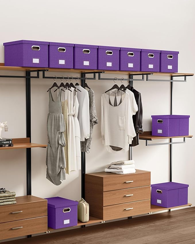 2 Pack File Storage Organizer, Filing Box, Portable File Box with Lid, Fit for Letter/Legal File Folder Storage, Document Organizer, Purple