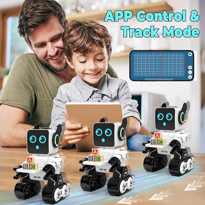 okk Robot Toys for Kids, Programmable Remote Control Robot, Interactive Toys with Coin Bank, LED and Tray, Walking Talking Singing Dancing Gift for Boys Girl（White）