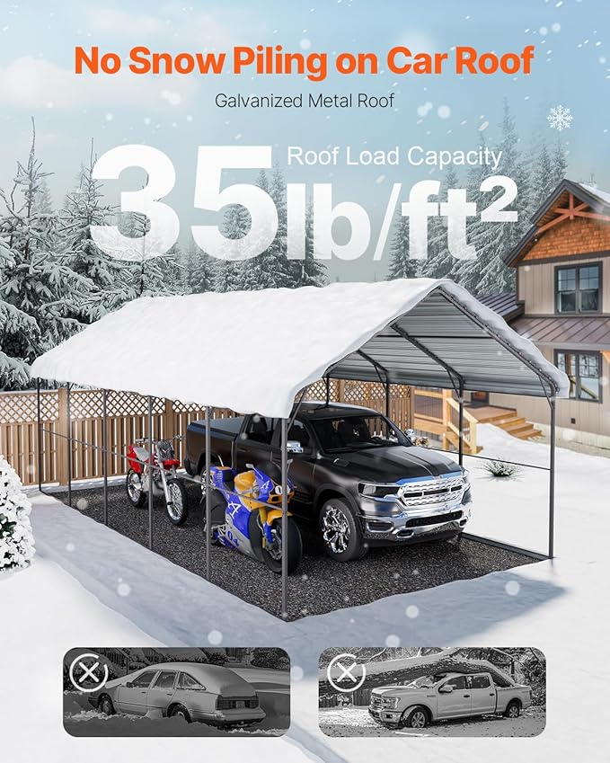 VEVOR Heavy Duty Metal Carport, 13' x 26' Outdoor Carport with Galvanized Steel Frame & Roof, Car Tent Garage Shade with Removable Sidewalls, Multi-Use Car Shelter for Pickup, Boat, Car & Tractors