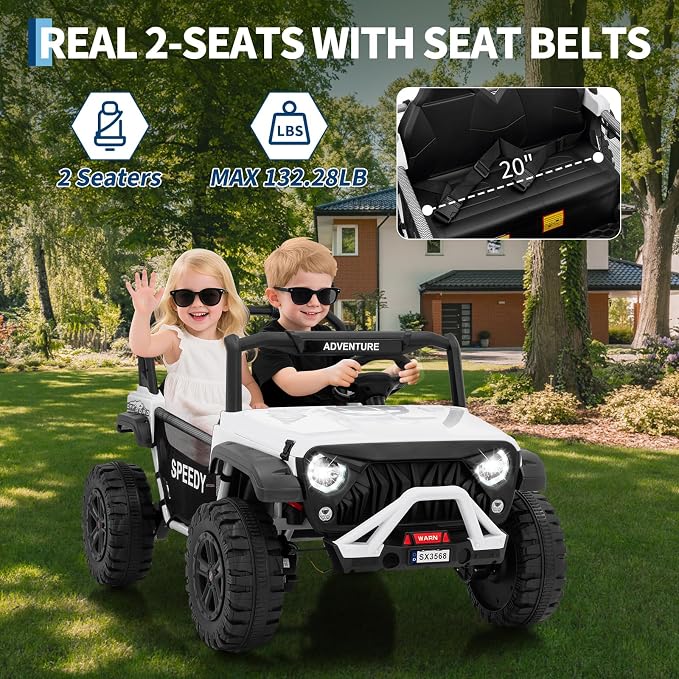 24V 2-Seater Ride on UTV Truck with Remote Control – 4WD Electric Vehicle Designed for Big Kids, Featuring Spring Suspension, Front and Behind LED Lights, Dual Storage Compartments, 3 Speed Settings,
