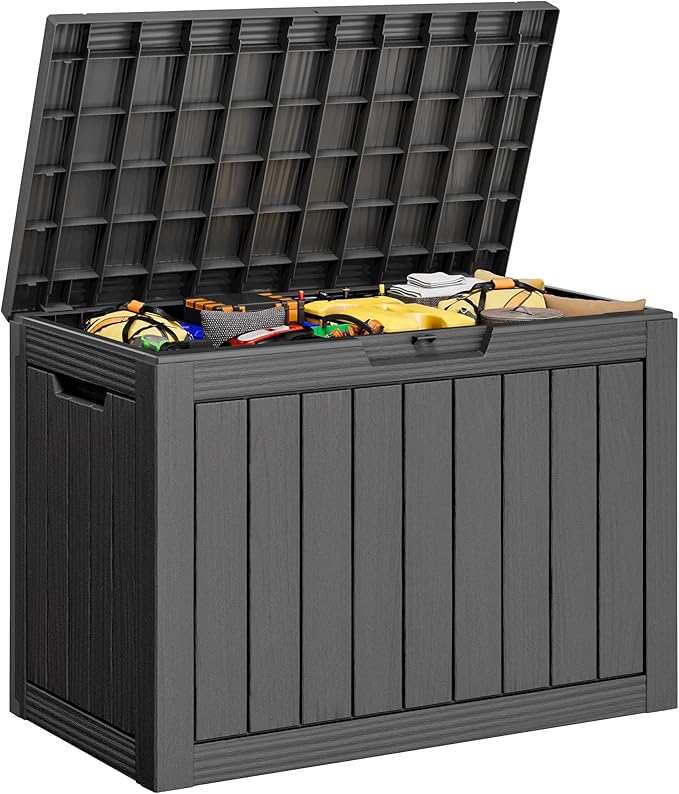 Oudoor Storage Deck Boxes Waterproof, Waterproof and UV Resistant Outdoor Storage Box Lockable Lid for Delivery Box, Indoor, Garden Tools, Pool Supplies, Patio (Black, 45 Gallon)