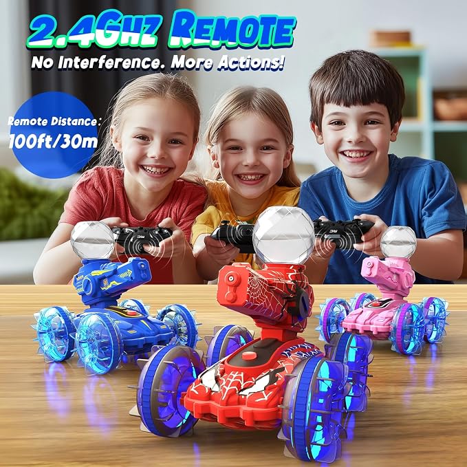 Spider Amphibious Remote Control Car for Boys Kids - 4WD Waterproof 2.4 GHz 360°Rotation RC Stunt Car - Water and Land Pool Toys Cars for 4 5 6 7 8 9 10 Year Old Boys Christmas Birthday Gifts