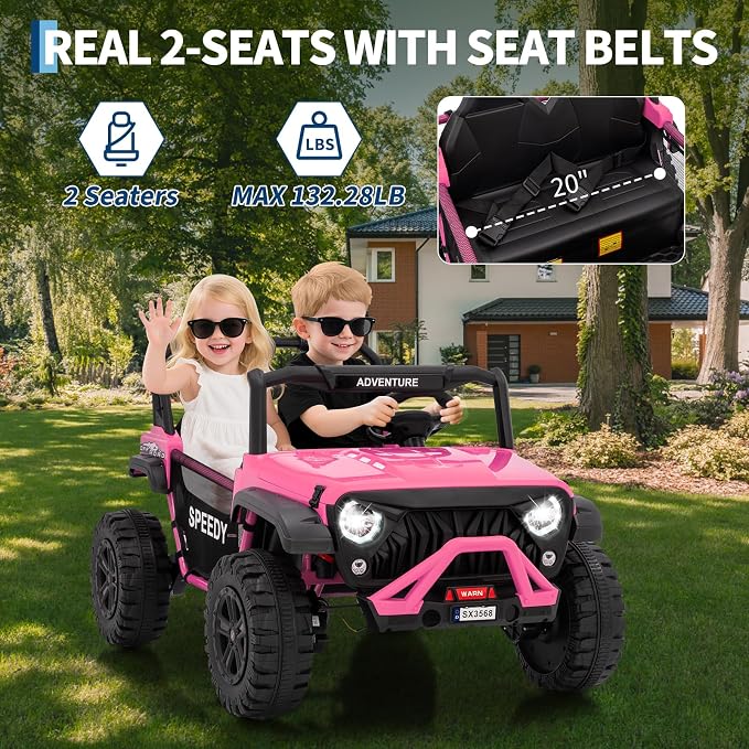 24V 2-Seater Ride on UTV Truck with Remote Control – 4WD Electric Vehicle Designed for Big Kids, Featuring Spring Suspension, Front and Behind LED Lights, Dual Storage Compartments, 3 Speed Settings,