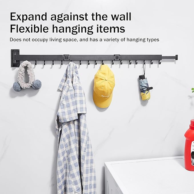 Clothes Drying Rack,Laundry Drying Rack Wall Mount, Space Saver Clothes Rack,Retractable,Collapsible(Tri-Fold), for Balcony,Laundry,Bathroom, Dark Grey Color,3z-g02