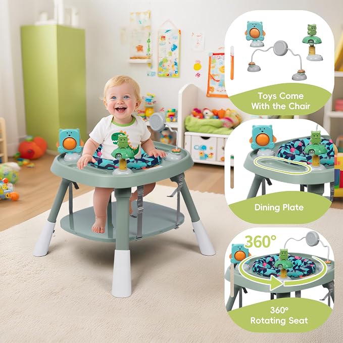 15 in 1 Convertiable High Chair for Babies and Toddlers, 2 in 1 Highchair & Activity Center w/Toys, Booster Seat, Toddler Chair w/5-Point Harness & Removable Tray & 2-Layer Cusion (Green)