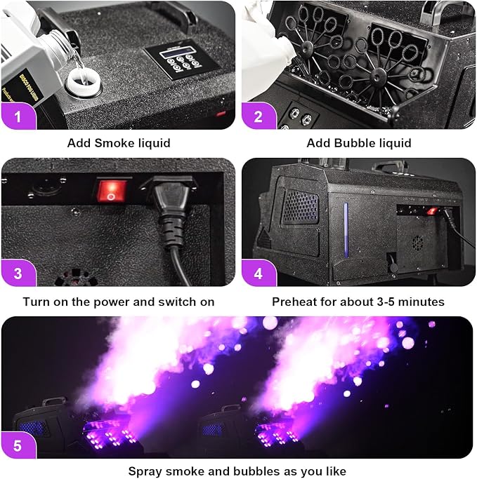 2000W Fog Bubble Machine, 3 in 1 Bubble Machine with 2 Bubble Fans,7 CH 18 RGB LED Lights Smoke Bubble All IN 1 Machine, Fog Machine Stage Effect for Party, Wedding, Halloween, 2 PACK