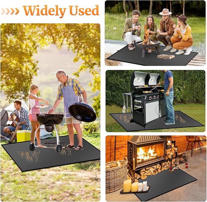 96 ×72 inches Under Grill Mats for Outdoor Grill/ Double-Sided Indoor Fireplace Mat Fire Pit Mat Fireproof Waterproof Oil-Proof, BBQ Mat Grill Pads Grilling Mat Protector for Deck Patio Gas Grills