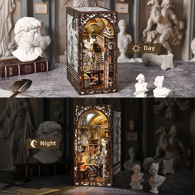 CCCDF DIY Book Nook Kit, 3D Wooden Puzzle for Adults, Teens, DIY Miniature Dollhouse Booknook Kit Bookend Bookshelf Insert Decor with LED Light (Bernini's Sculpture Workshop)