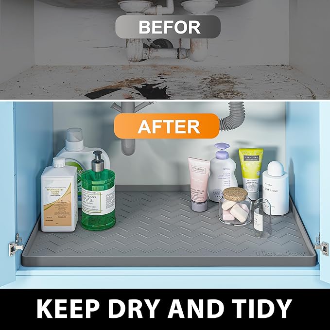 TigeJoy 31" x 22" Under Sink Mats for Kitchen Waterproof, Leak-Proof Silicone Mat Sink Protector and Cabinet Liner, Kitchen Essentials Organizer and Storage, Boot or Shoe Tray, Pet Feeding Mat