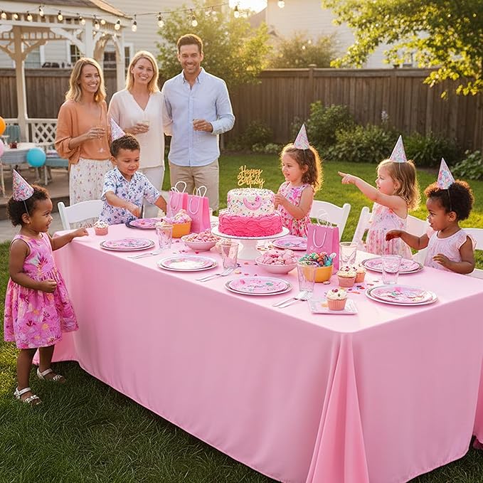 10-Pack Pink Tablecloths for Rectangle Tables, 60 x 102 Inches, Stain-Resistant Polyester Fabric for 6 Foot Tables - Washable Table Covers for Weddings, Banquets, Birthday Parties, Events