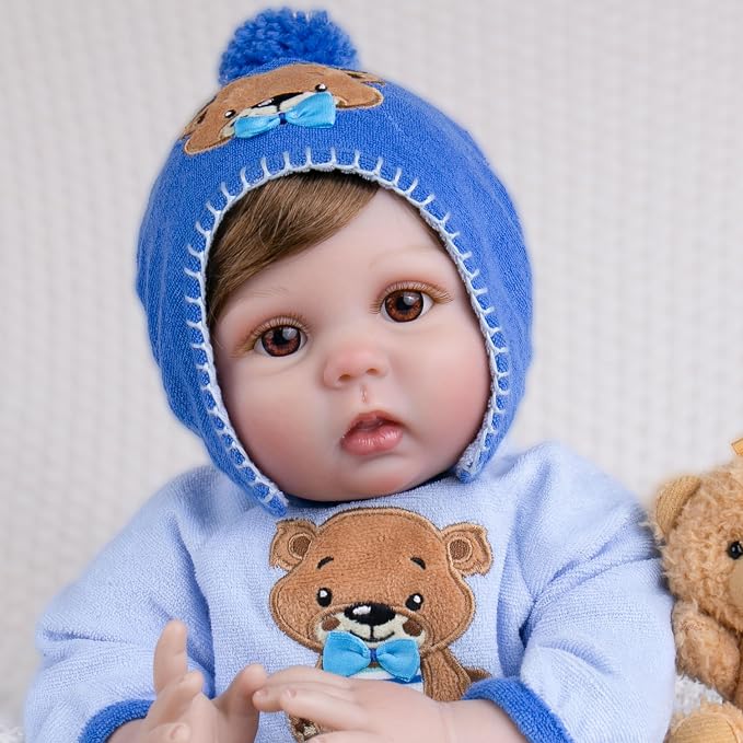 Milidool Lifelike Reborn Baby Dolls -22 Inch Realistic Newborn Soft Body Boy Baby Doll Real Life Baby Dolls with Gift Box Complete Accessories Kids Age 3+ Gifts, Pretend Play, Collection