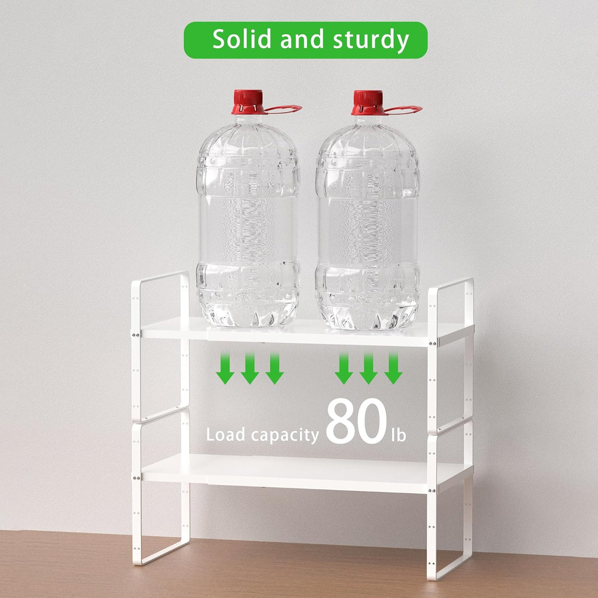 Expandable Cabinet Storage Shelf Stackable Organizer Rack for Kitchen Bathroom Pantry Spice Cupboard Countertop Home Office Desk Heavy Duty Nonslip White Large 2 PACK