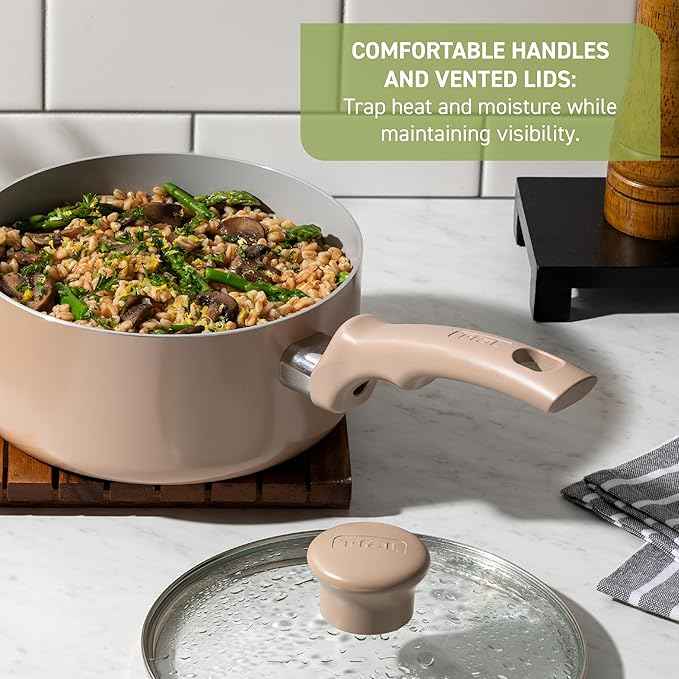 T-Fal Refresh Ceramic Nonstick Cookware Set, 20-Piece, Oven Safe to 350°F, Includes Stockpot, Griddle, Frying Pans, Utensils, Ceramic Pots and Pans Set, Blue