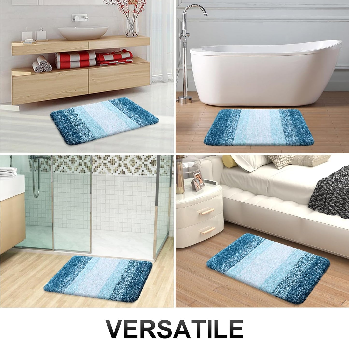 OLANLY Bathroom Rug Mat 36x24, Extra Soft and Absorbent Microfiber Bath Rugs, Non-Slip Plush Shaggy Bath Carpet, Machine Wash Dry, Bath Mats for Bathroom Floor, Tub and Shower, Peacock Blue