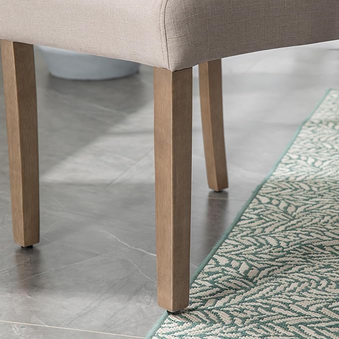 Upholstered Dining Chair Modern Stylish Parsons Kitchen Diner High Back with Silver Nailhead Trim & Wood Legs, Set of 2, Fabric Beige