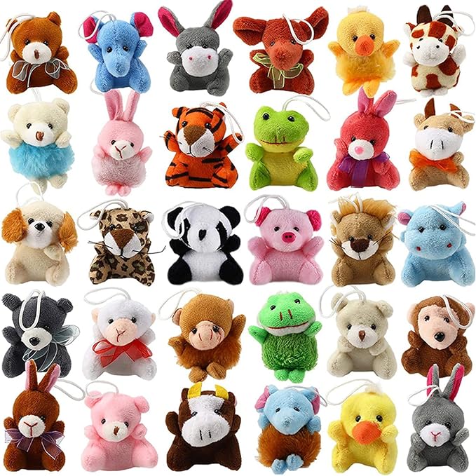 Mini Plush Animal Toy Set,Cute Animals Keychain Decoration for Kids,Goodie Bag Fillers, Basket Stuffers, School Prizes, Valentine's Day Party Supplies (36pcs)