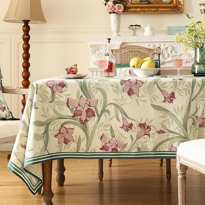 patdrea Designer French Green Tablecloth for Square Table,Elegant Violets Pattern Framhouse Tablecloths,Table Cover Cloth Fall Decor for Kitchen Dining Christmas,Thanksgiving,67"x67"-Tara a