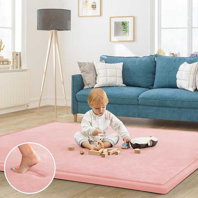 Baby Play Mat for Floor Nursery Rug Muscle Mat Area Rug Playroom Rug 79"x158" Playpen Mat Elastic Foam 1.3" Thick Crawling Mat for Babies,Toddlers, Infants, Kids,Light Pink