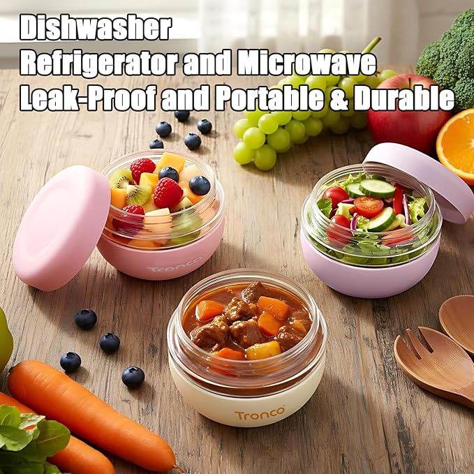 Tronco 24 oz Glass Lunch Bowl Container with Lid, Reusable Glass Food Container for Salad, Snack,Yogurt, Soup Food Storage, Meal Prep, Airtight, Leak & Spill Proof, Dishwasher Safe, BPA-Free, Set of 1